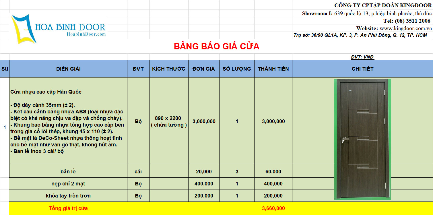 Giá cửa nhựa ABS tại Đồng Nai