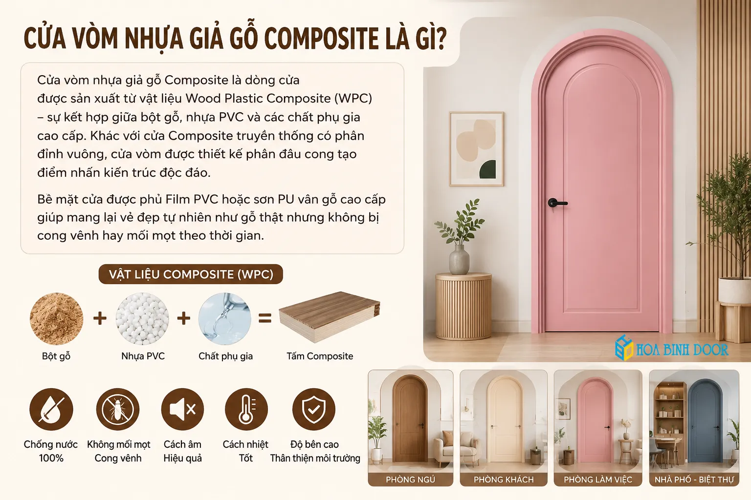 cửa vòm nhựa giả gỗ composite 
